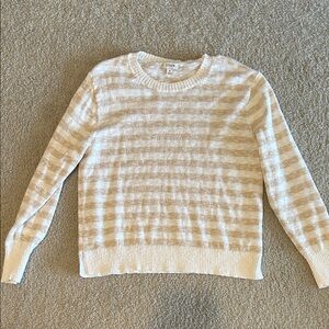 J. Crew Striped Crew Neck Sweater in Cream and Tan